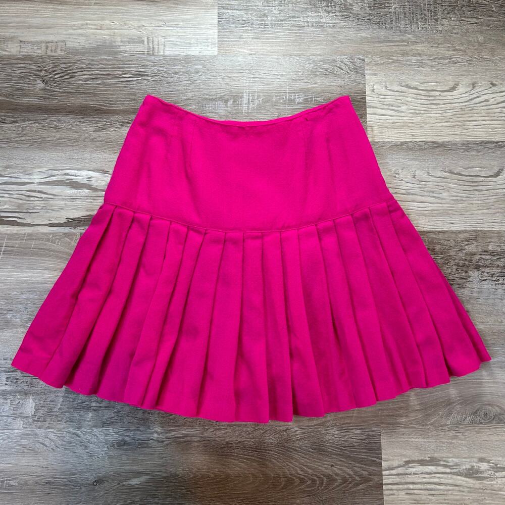 Vintage 80s Wool Pleated Mini Skirt Fuchsia Pink High Waist Preppy Schoolgirl 10